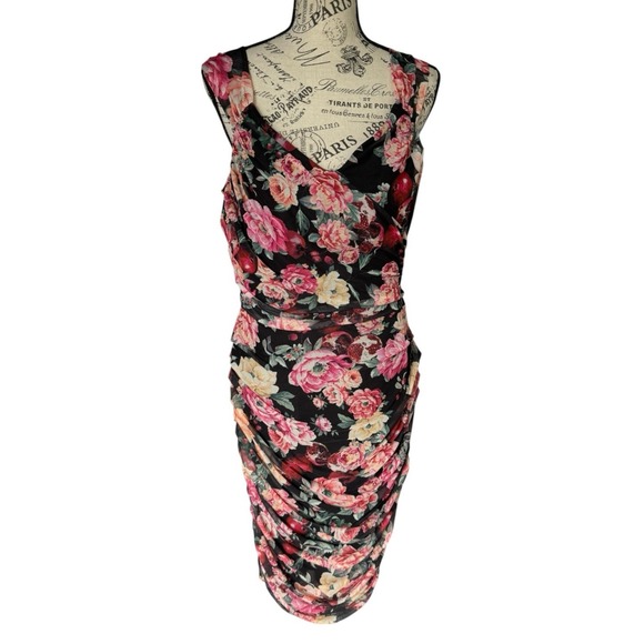 Express Dress Large Bodycon Floral Mesh Ruched Romantic Y2K Mesh Sweetheart Neck - Picture 6 of 13
